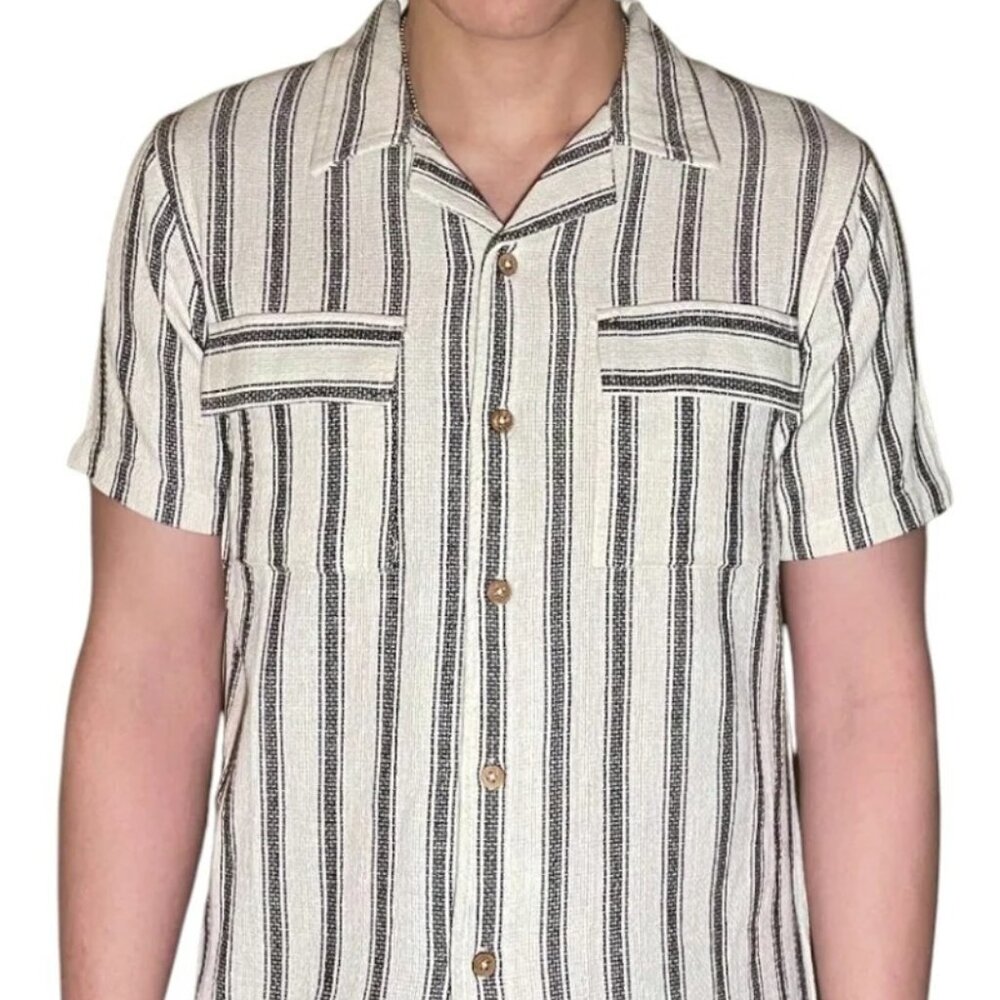Soulstar Beige with Black Stripe Textured Weave Shirt